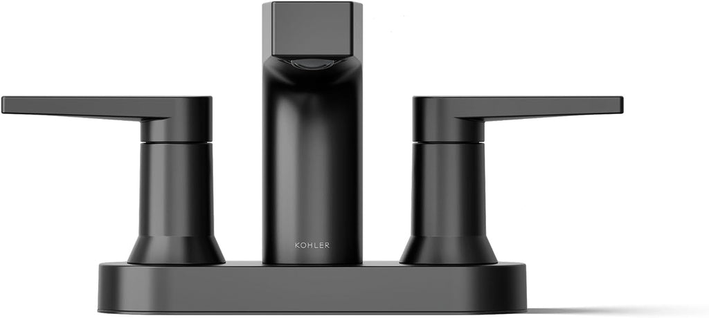 KOHLER K-97031-4-BL Taut Centerset Bathroom Sink Faucet, 1.2 GPM, Two-Handle Faucet, Minimalist Design, Corrosion Resistant, Matte Black