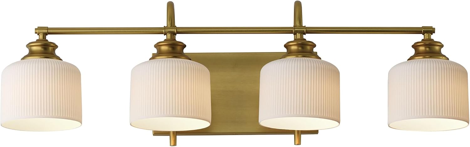 Maxim Lighting Bisque 4-Light Bath Vanity Light | Natural Aged Brass Steel Finish | White Glass Shade | Modern Indoor Light Fixture | Ideal for Bathrooms & Powder Rooms | 21494WTNAB
