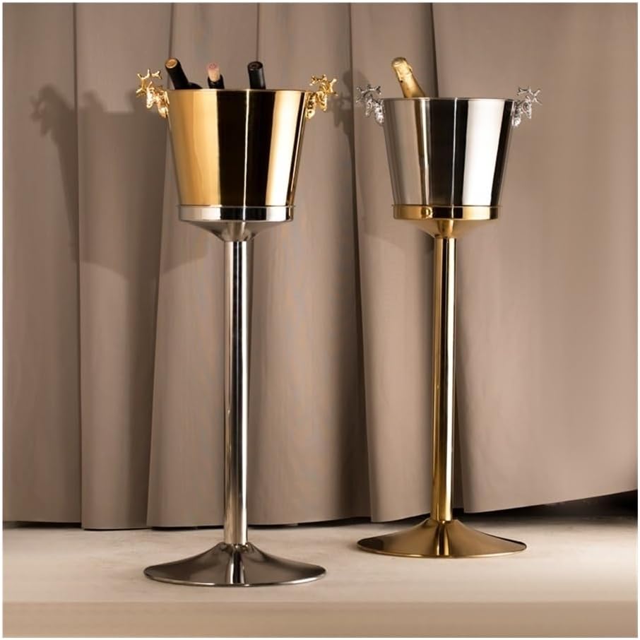 Ice Bucket, Stainless Steel Vertical Spiced Ice Bucket, Outdoor Bar Restaurant Ice Wine Dispenser, Shelf Included Ice Buckets for Parties(Gold)