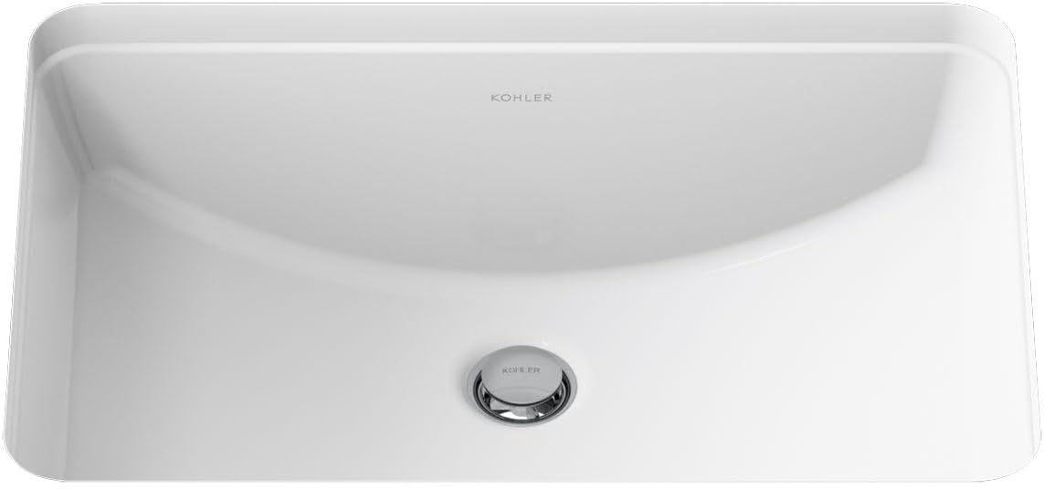 KOHLER 2214-0 Ladena Rectangular Undermount Bathroom Sink With Curved Bottom, 20-7/8' W X 14-3/8' L, White