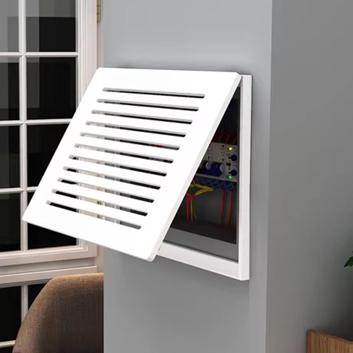 Electrical Panel Cover White Distribution Box Panel Cover, Hollow Design Electric Meter Boxes Protective Lid, Power Distribution Box Cabinet for Office Cafe(Style A,60x40cm (23 5/8'x15 3/4'))
