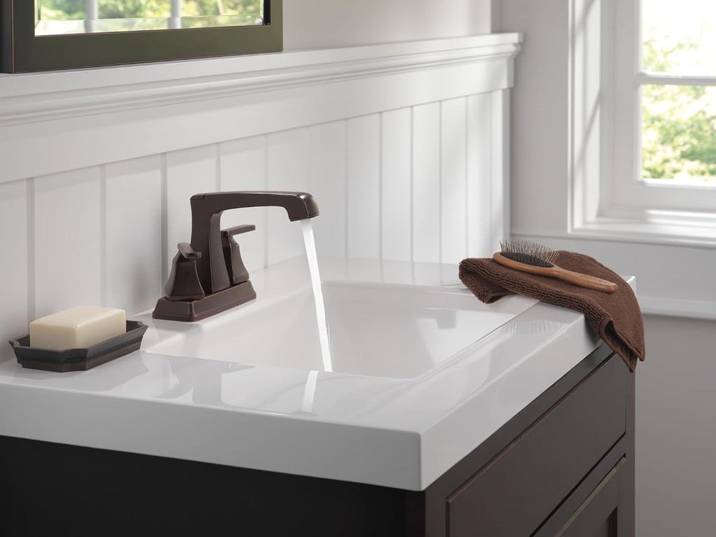 Delta Faucet Ashlyn Centerset Bathroom Faucet, Oil Rubbed Bronze Bathroom Sink Faucet, 2 Handle Bathroom Faucet, Diamond Seal Technology, Metal Drain Assembly, Venetian Bronze 2564-RBMPU-DST