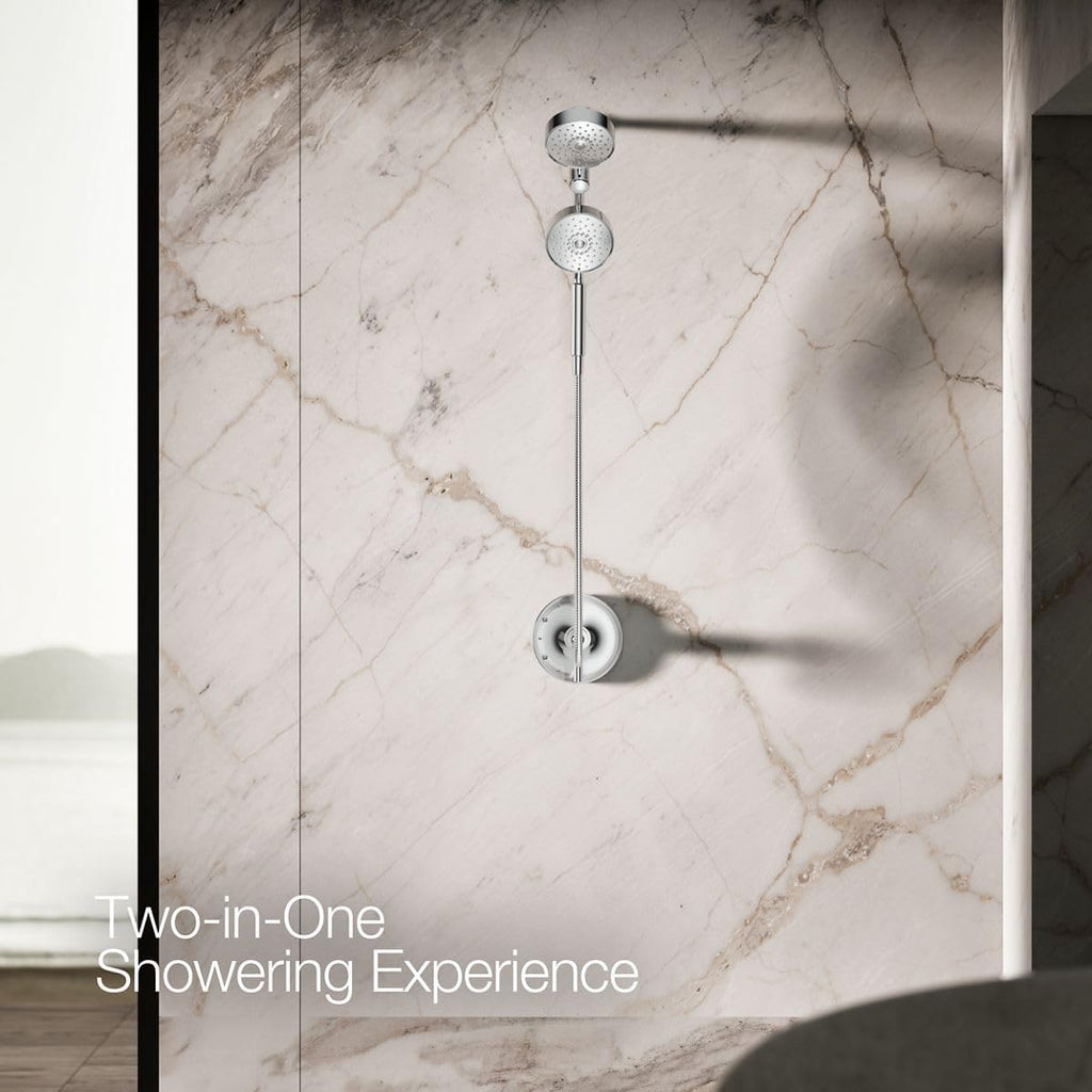 KOHLER 23219-CP Purist 2-in-1 Multi Function Shower Kit includes SHOWERHEAD & HAND SHOWER with Full Coverage & Rotating Rail, Polished Chrome, 2.5 GPM