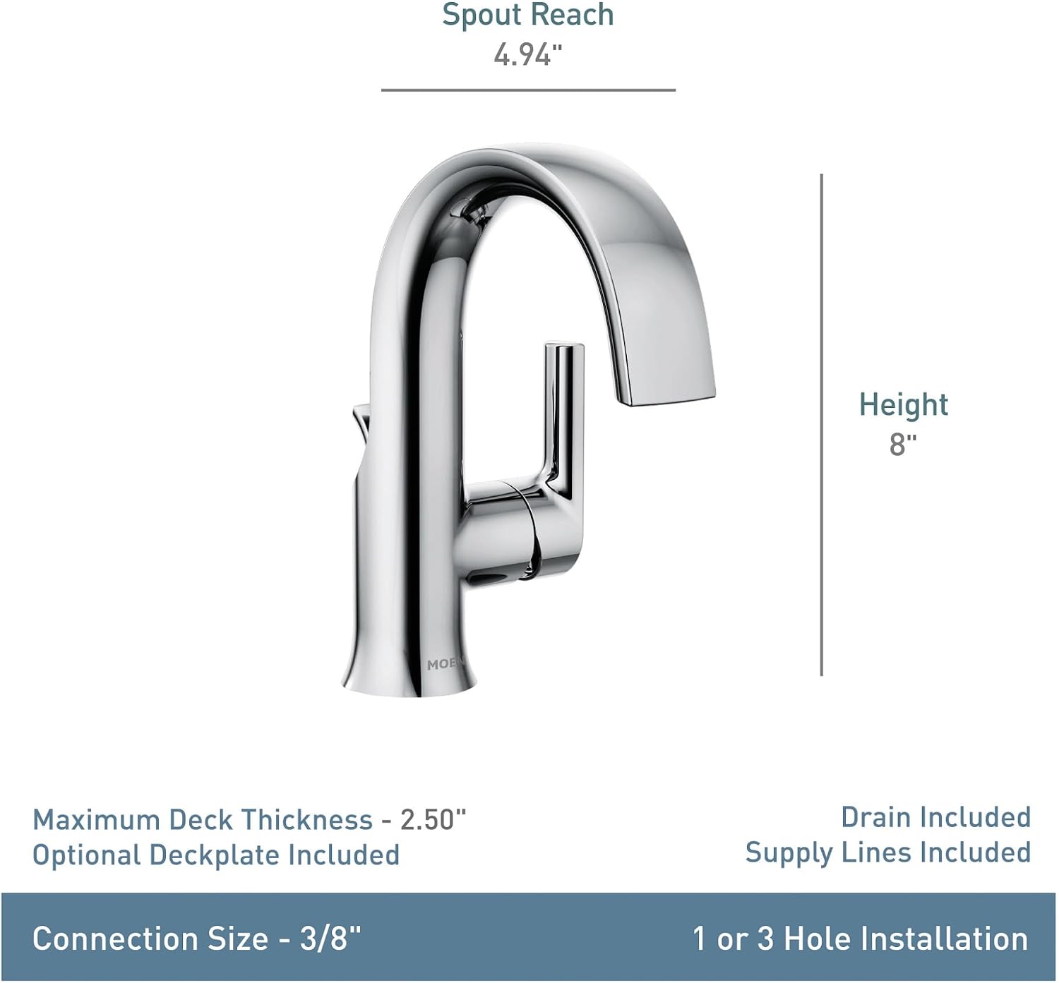 Moen Doux Chrome Collection One-Handle High Arc Laminar Stream Bathroom Faucet, Modern Bathroom Sink Faucet, S6910