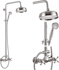 gotonovo Bathroom Exposed Shower Fixtures 8 Inch Rain Showerhead Double Cross Handles 2 Function Wall Mount Shower Faucet Set, Brass Handheld Spray, Brushed Nickel