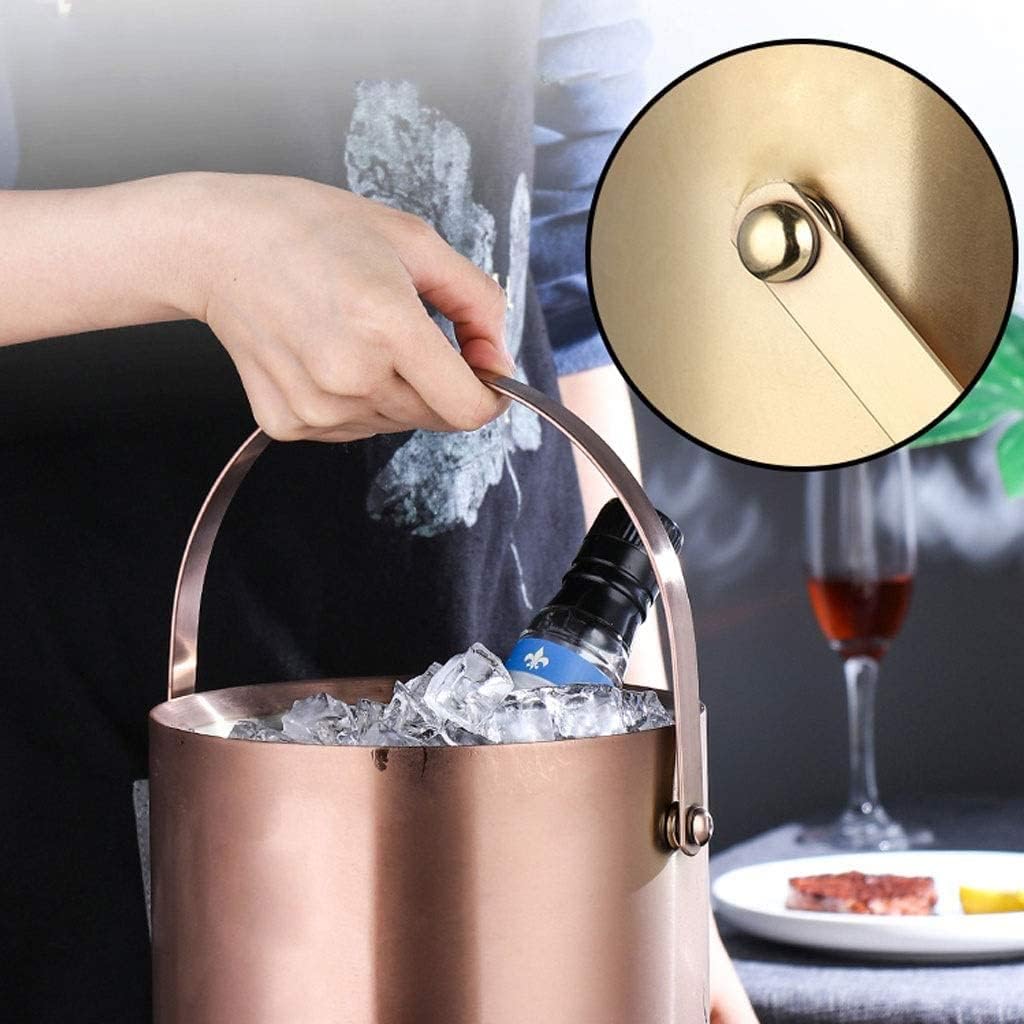 Ice Bucket Champagne Bucket Stainless Steel Ice Bucket Double Thermal Insulation Ice Buckets with Lid Champagne Bucket for Bar Ice Buckets for Parties (Color : Gold, Size : 2L) (Rose Gold 3L)