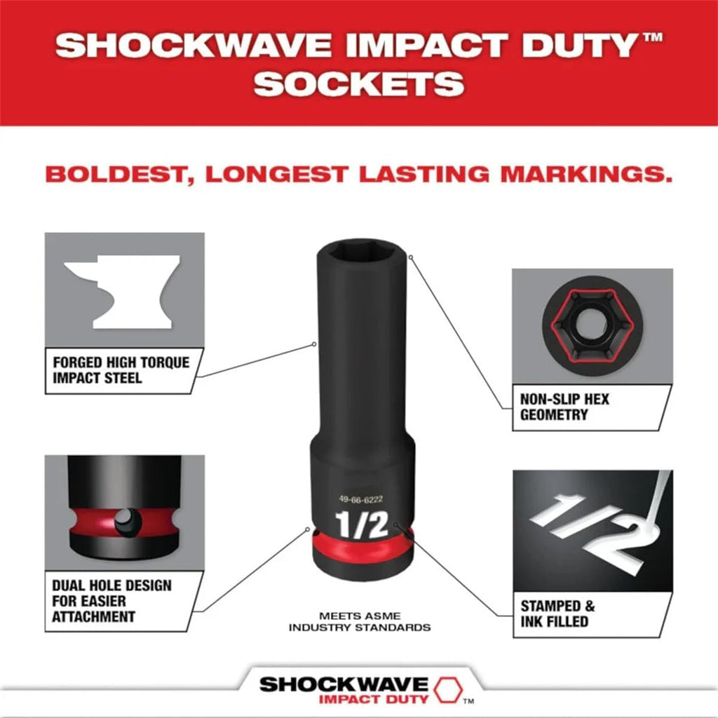 49-66-7009 SHOCKWAVE 3/8' Impact Duty SAE/Metric Socket Set - 43 PC For Milwaukee