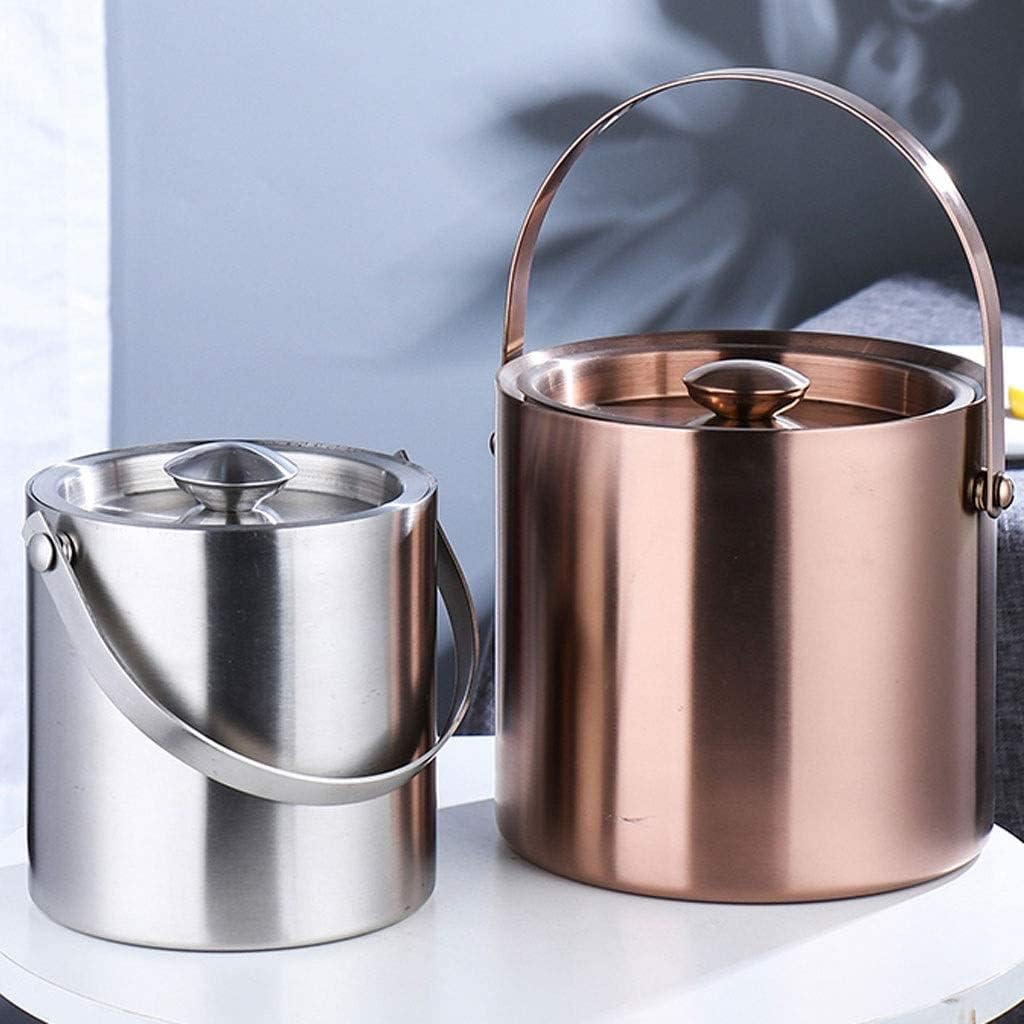 Ice Bucket Champagne Bucket Stainless Steel Ice Bucket Double Thermal Insulation Ice Buckets with Lid Champagne Bucket for Bar Ice Buckets for Parties (Color : Gold, Size : 2L) (Rose Gold 2L)