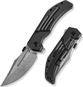 KANSEPT Orion Pocket Knife, 3.07'' Damascus Elegant Blade with Blood Groove, CNC Black Anodized Milling Titanium Handle and Flipper, for Men Women Camping Survival Hunting Folding Knives K1089A3