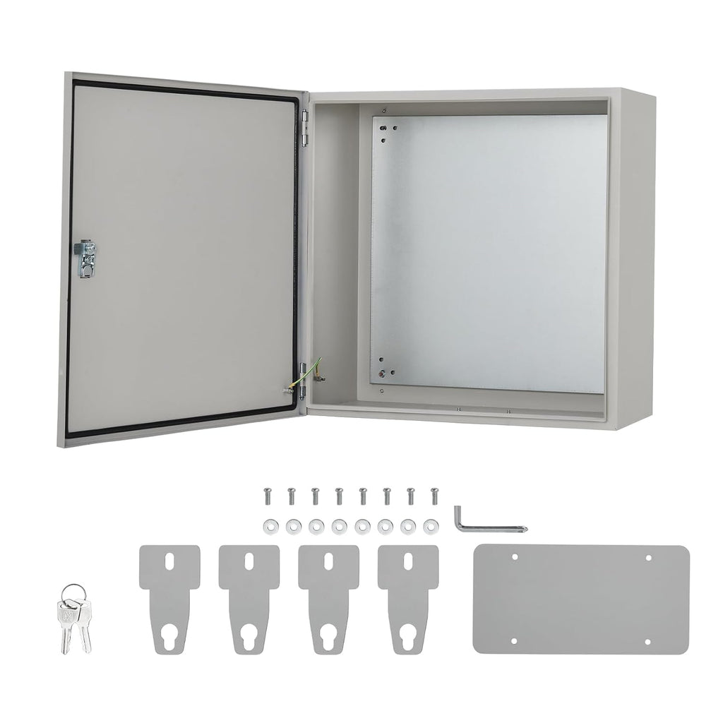 Outdoor Electric Meter Box 24 * 24 * 12inch, IP66 Waterproof Dustproof, NEMA 4X Enclosure Lockable Steel Junction Box with Mounting Plate and 2 Keys, Indoor & Outdoor Use