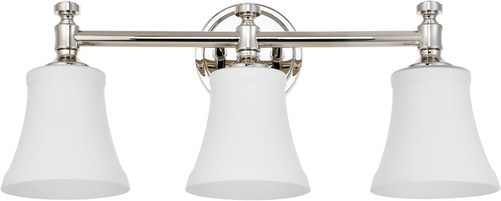 Polsihed Nickel Bathroom Vanity Light Fixtures, Traditional 3 Lights Wall Sconce Lighting with Large Opal Glass Shade, Porch Wall Mount Light Fixture for Bathroom, Mirror Cabinets Hallway Stairs