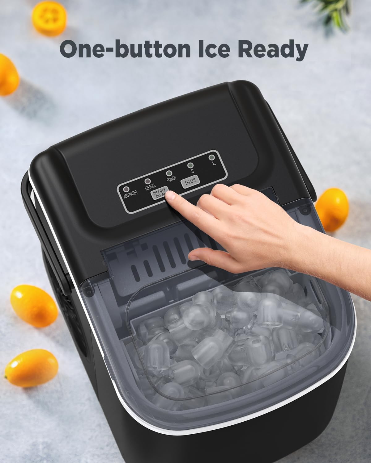 Ice Makers Countertop - Silonn Portable Ice Maker Machine for Countertop, Make 26 lbs Ice in 24 hrs, 2 Sizes of Bullet-Shaped Ice with Ice Scoop and Basket