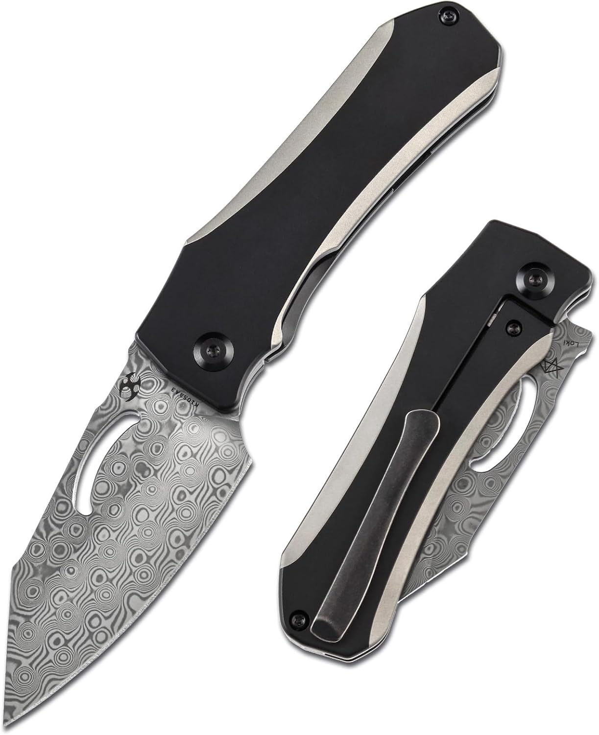 KANSEPT Loki Pocket Folding Knives for Men EDC Camping Folding Knife 2.99'' Damascus Blade Material Pocke Knife with Plain & Black Anodized Titanium Handle Everyday Carry K1058A3