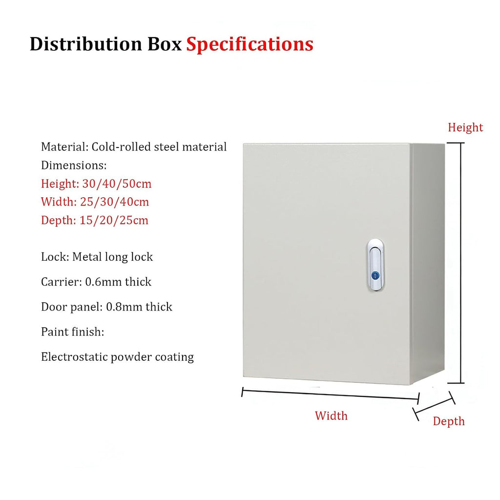 Steel Electrical Junction Box, Moisture Proof Metal Electrical Box with Safety Lock, Sleek Wall-Mounted Distribution Enclosure, Perfect for Home Renovation & Daily Use(50x40x25cm)