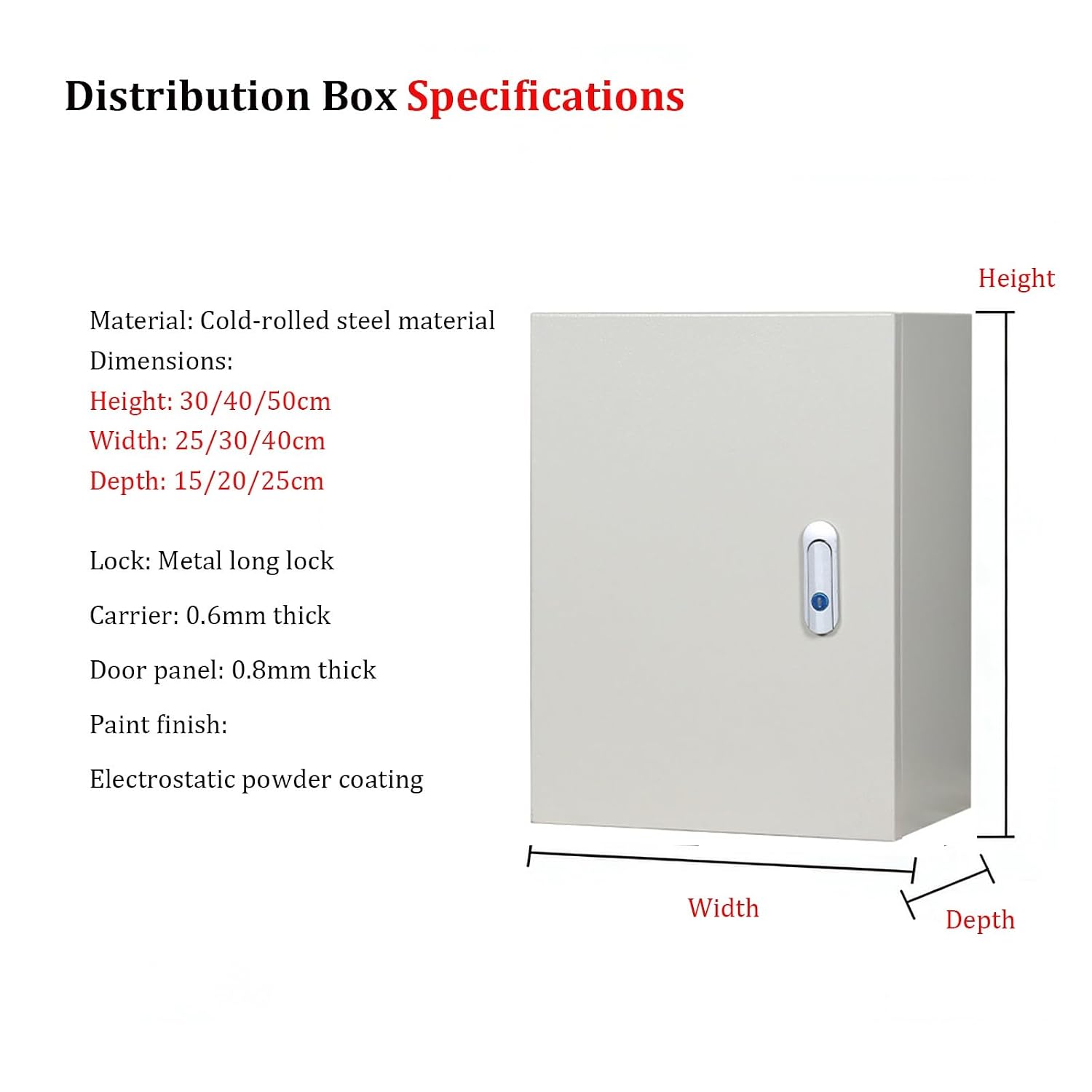 Steel Electrical Junction Box, Moisture Proof Metal Electrical Box with Safety Lock, Sleek Wall-Mounted Distribution Enclosure, Perfect for Home Renovation & Daily Use(50x40x25cm)