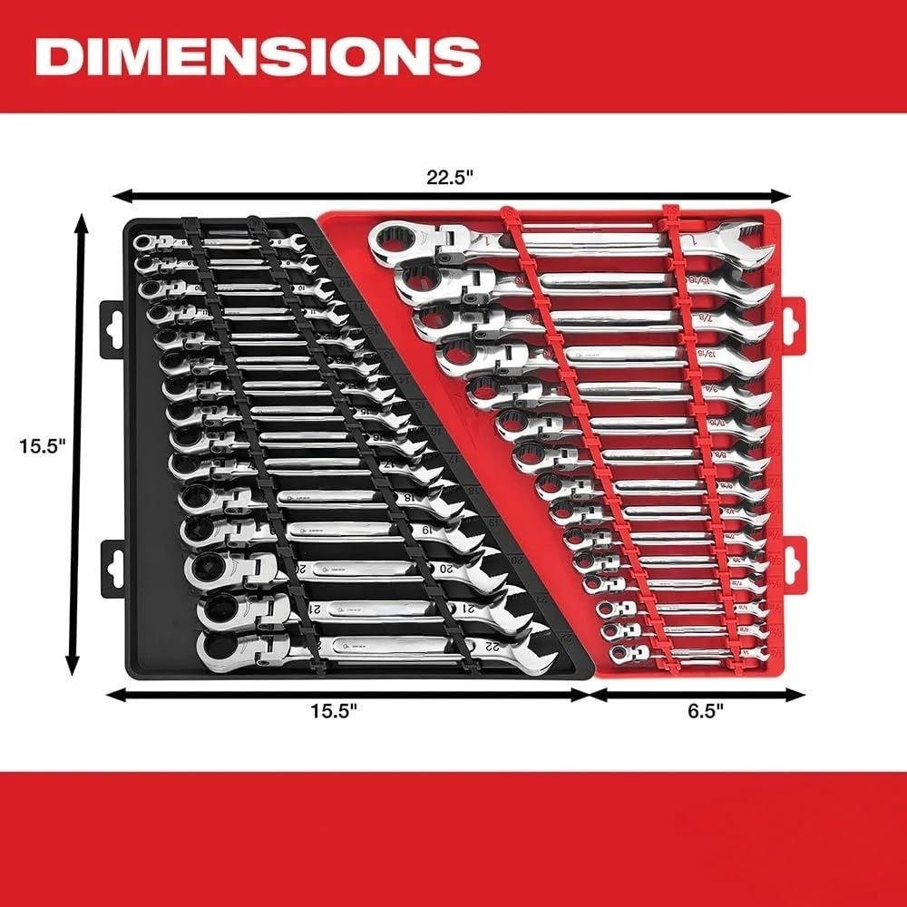 15 PC 48-22-9413 for Milwaukee Flex Head Ratcheting SAE Combination Wrench Set - Silver