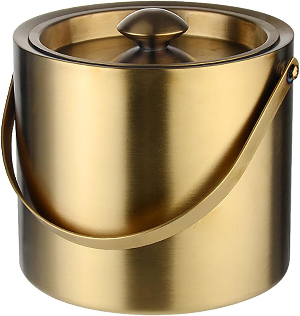 Portable Stainless Steel Ice Bucket, Double Wall Insulated with Lid, 3L Gold Ice Bucket for Parties, Family Gatherings & Bars, Easy Carry Handle