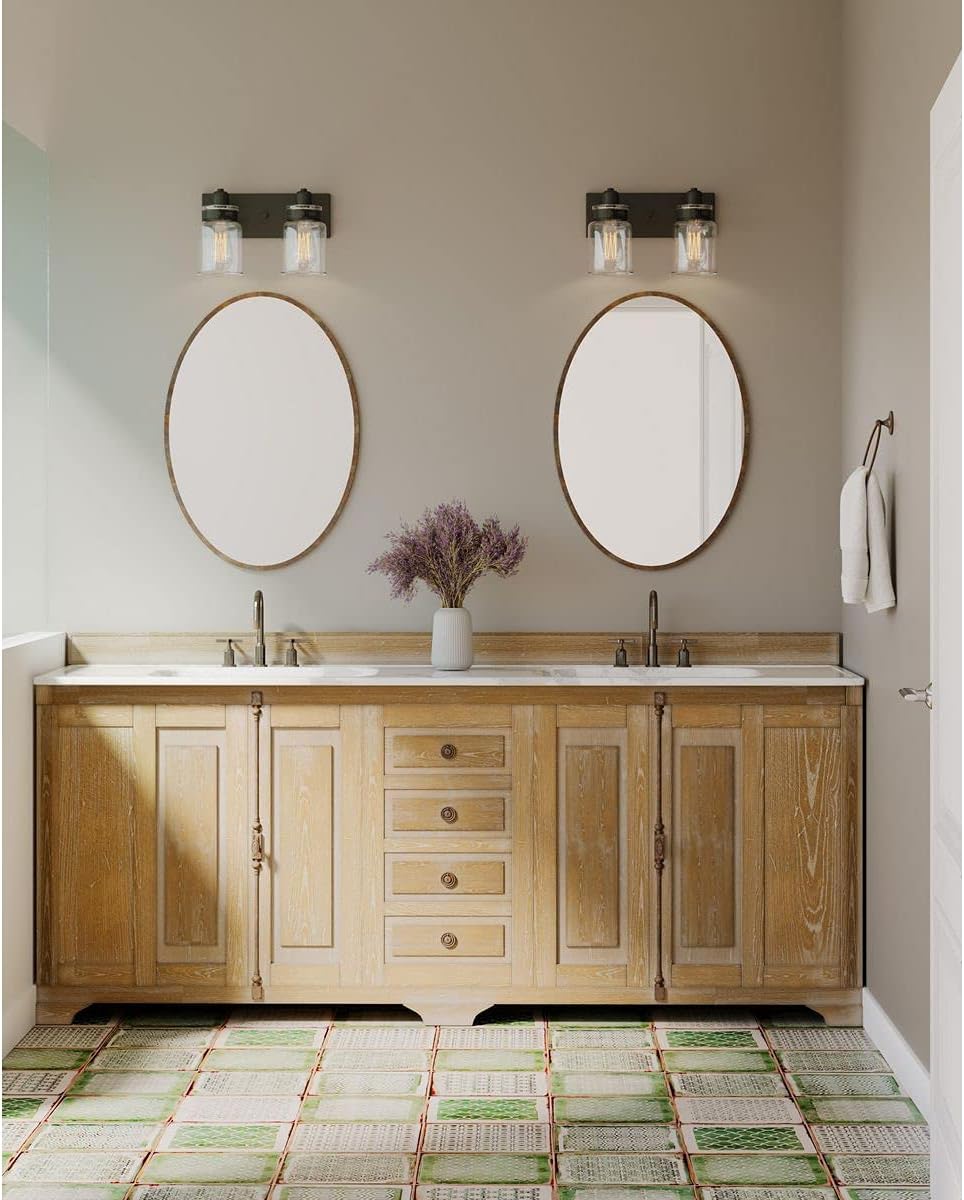 Progress Lighting P300046-020 Calhoun Collection Clear Glass Farmhouse Bath Vanity Light, 2-Light, Antique Bronze
