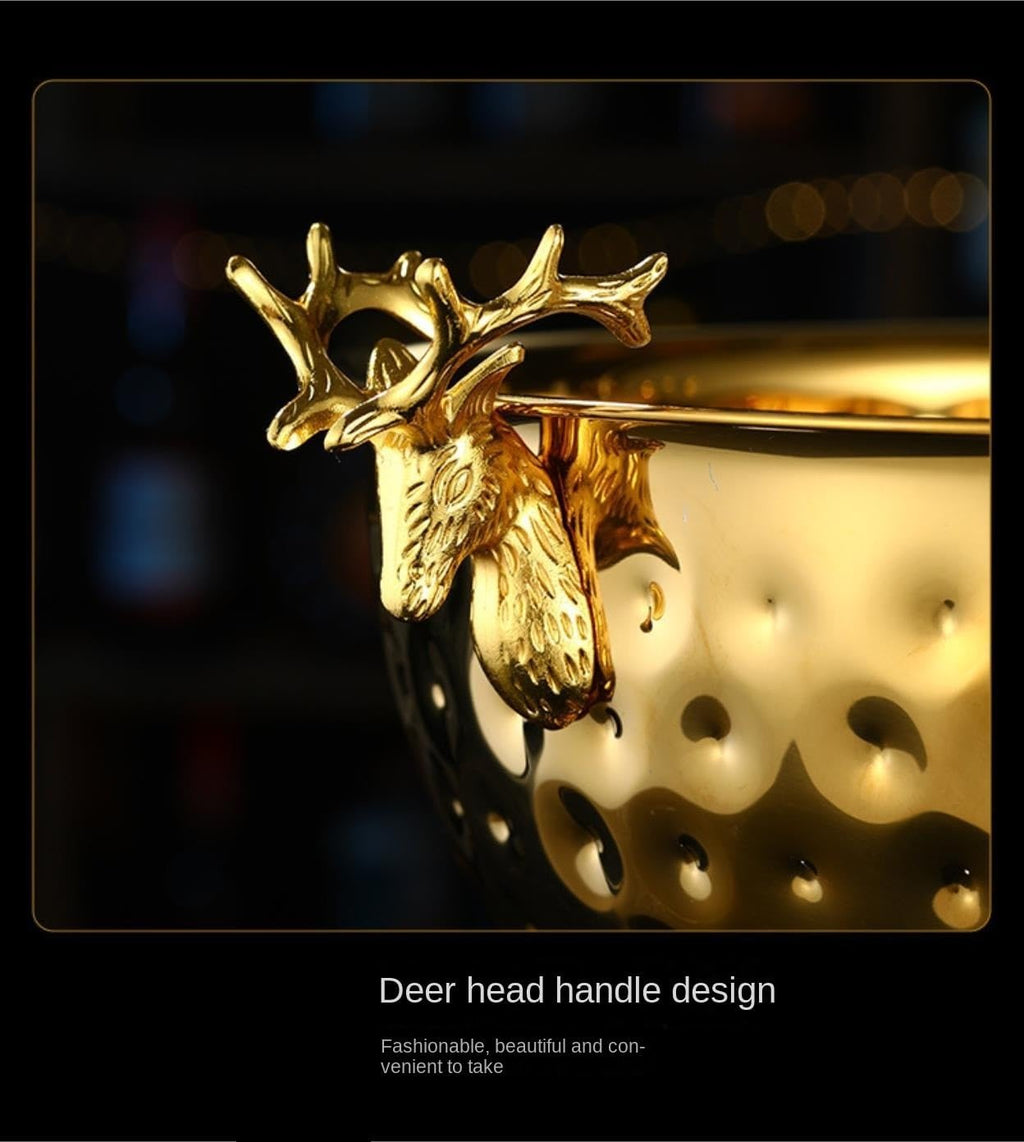 Ice Bucket Deer Head Stainless Steel Ice Bucket Champagne Basin Decorative Pail for Parties(Gold)