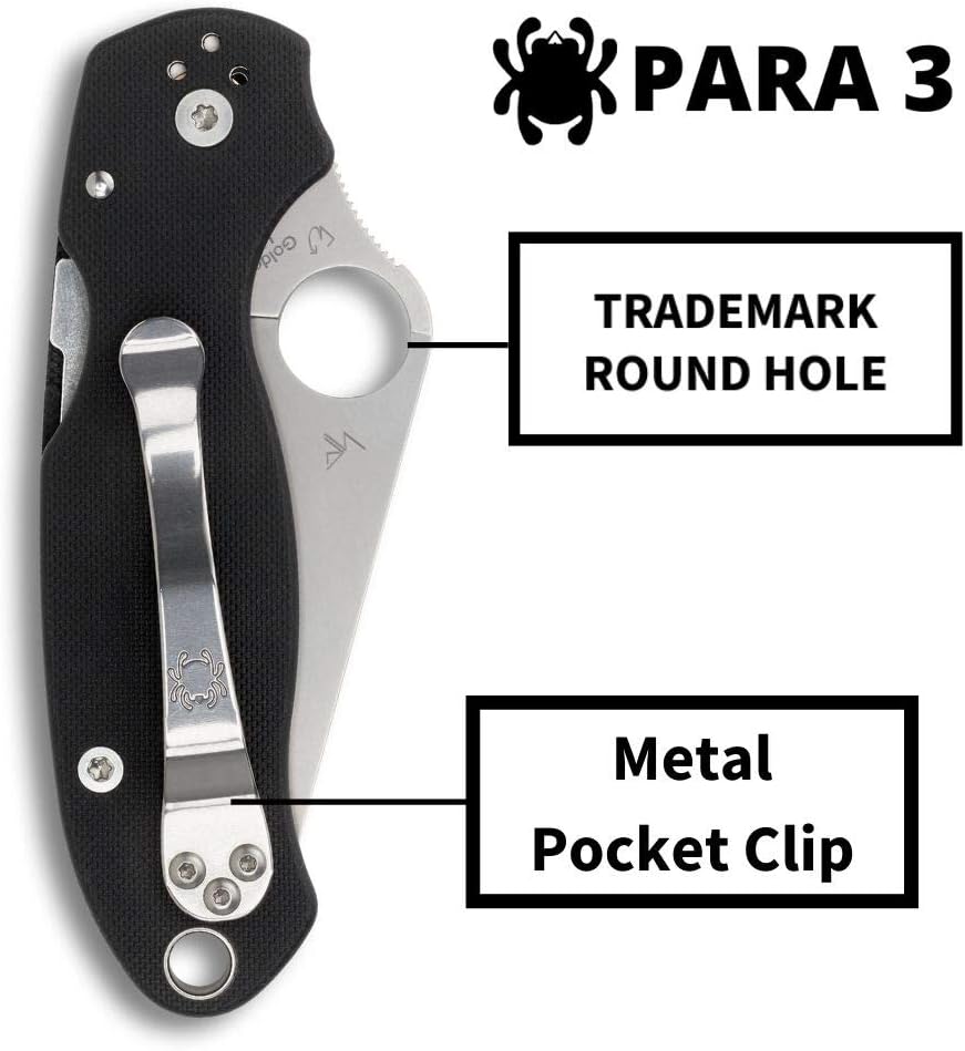 Spyderco Para 3 Folding Pocket Knife with 2' CPM S45VN Steel Blade and G-10 Handle - EDC Knife for Men and Women, Perfect for Hunting, Tactical, Camping, Survival, Hiking - PlainEdge - C223GP