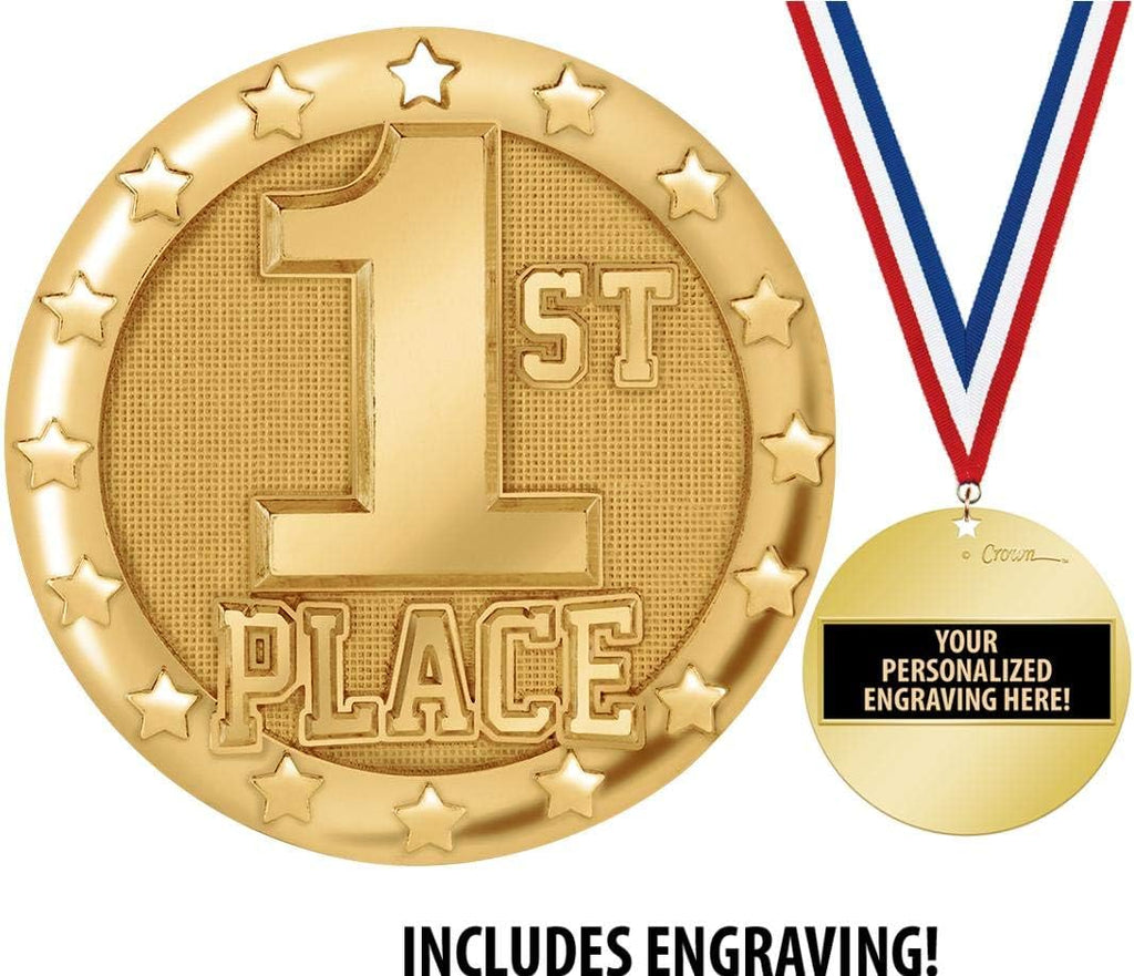 Crown Awards First Place Medal, 2' Shiny Gold 1st Place Medals for Kids with Free Custom Engraving Prime