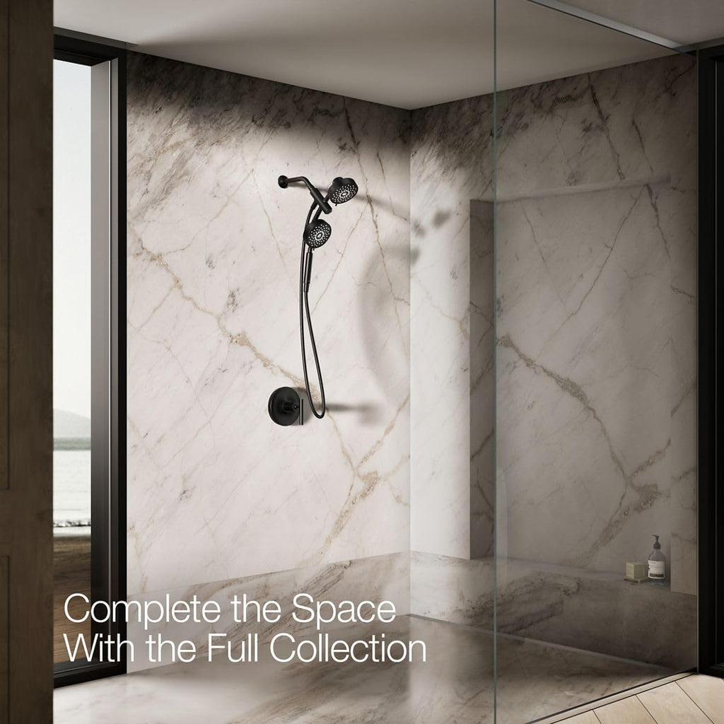 KOHLER 23219-BL Purist 2-in-1 Multi Function Shower Kit includes SHOWERHEAD & HAND SHOWER, Full Coverage Spray & Rotating Rail, Matte Black, 2.5 GPM