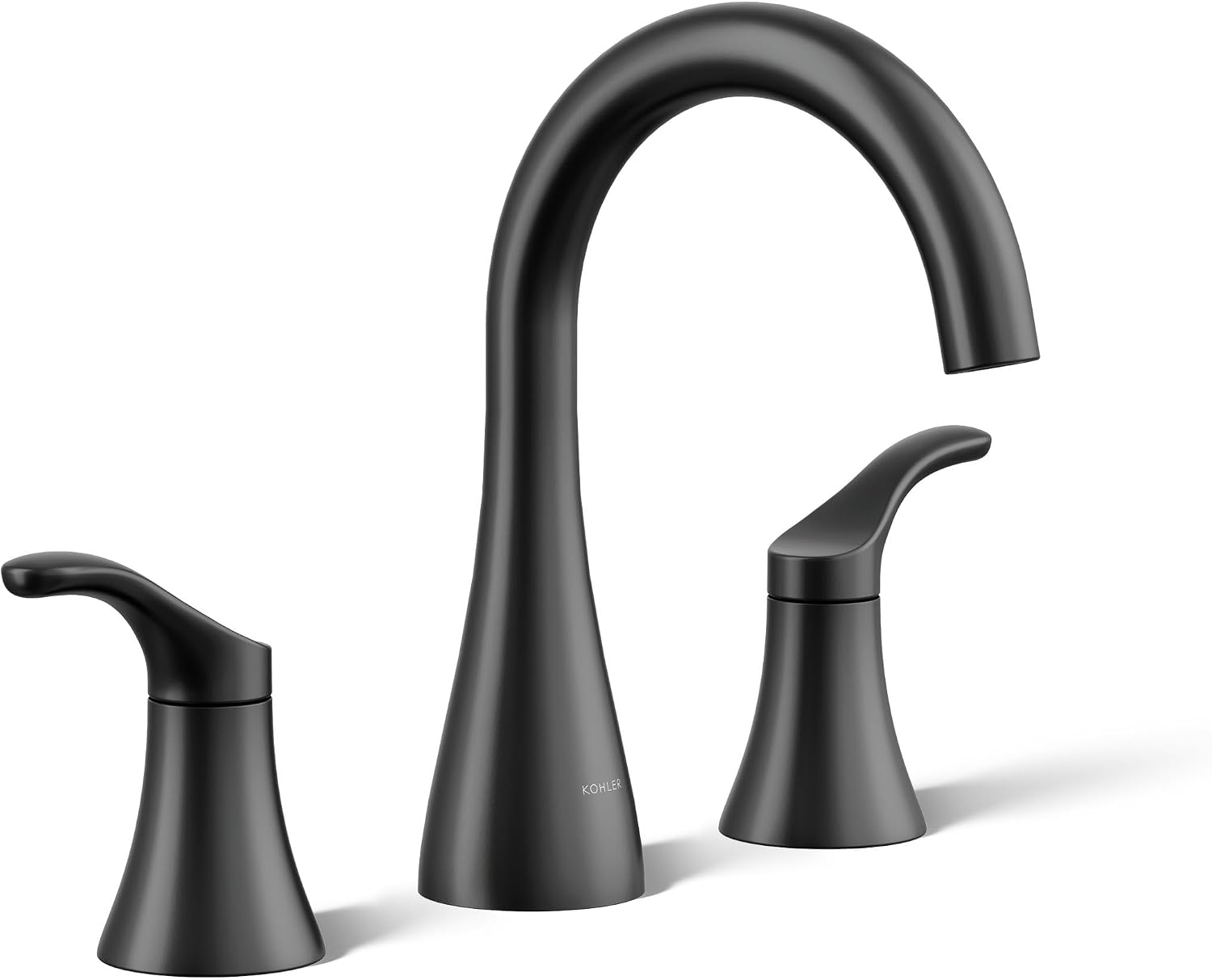 KOHLER K-27390-4-BL Simplice® Widespread Bathroom Sink Faucet, Bathroom Faucets with Two Lever Handles and Clicker Drain, 1.2 GPM, Matte Black