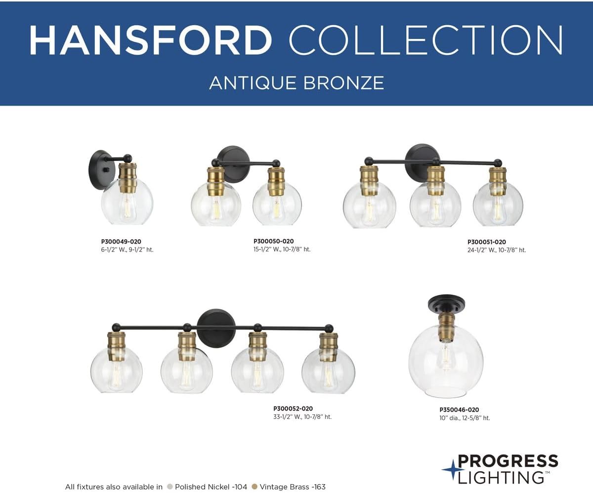 Hansford Collection 2-Light Clear Glass Coastal Bath Vanity Light Antique Bronze
