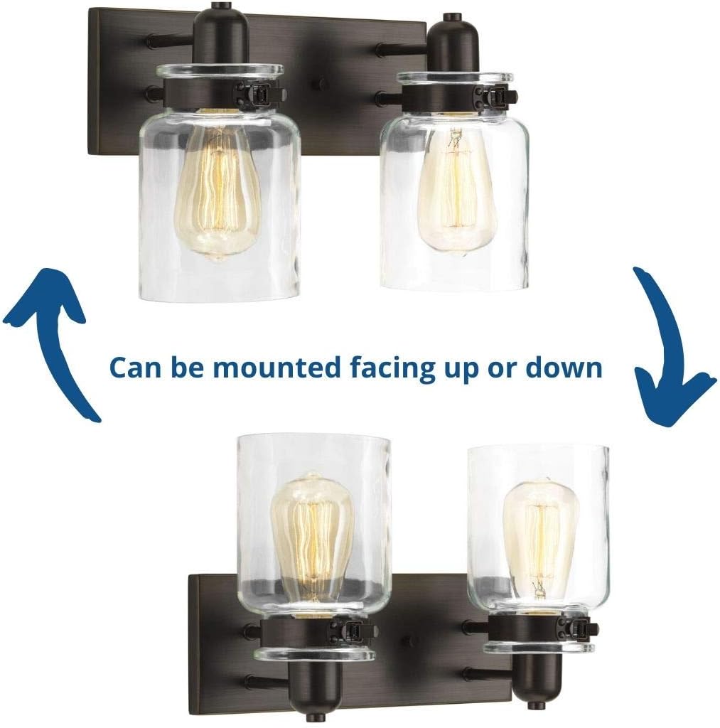 Progress Lighting P300046-020 Calhoun Collection Clear Glass Farmhouse Bath Vanity Light, 2-Light, Antique Bronze