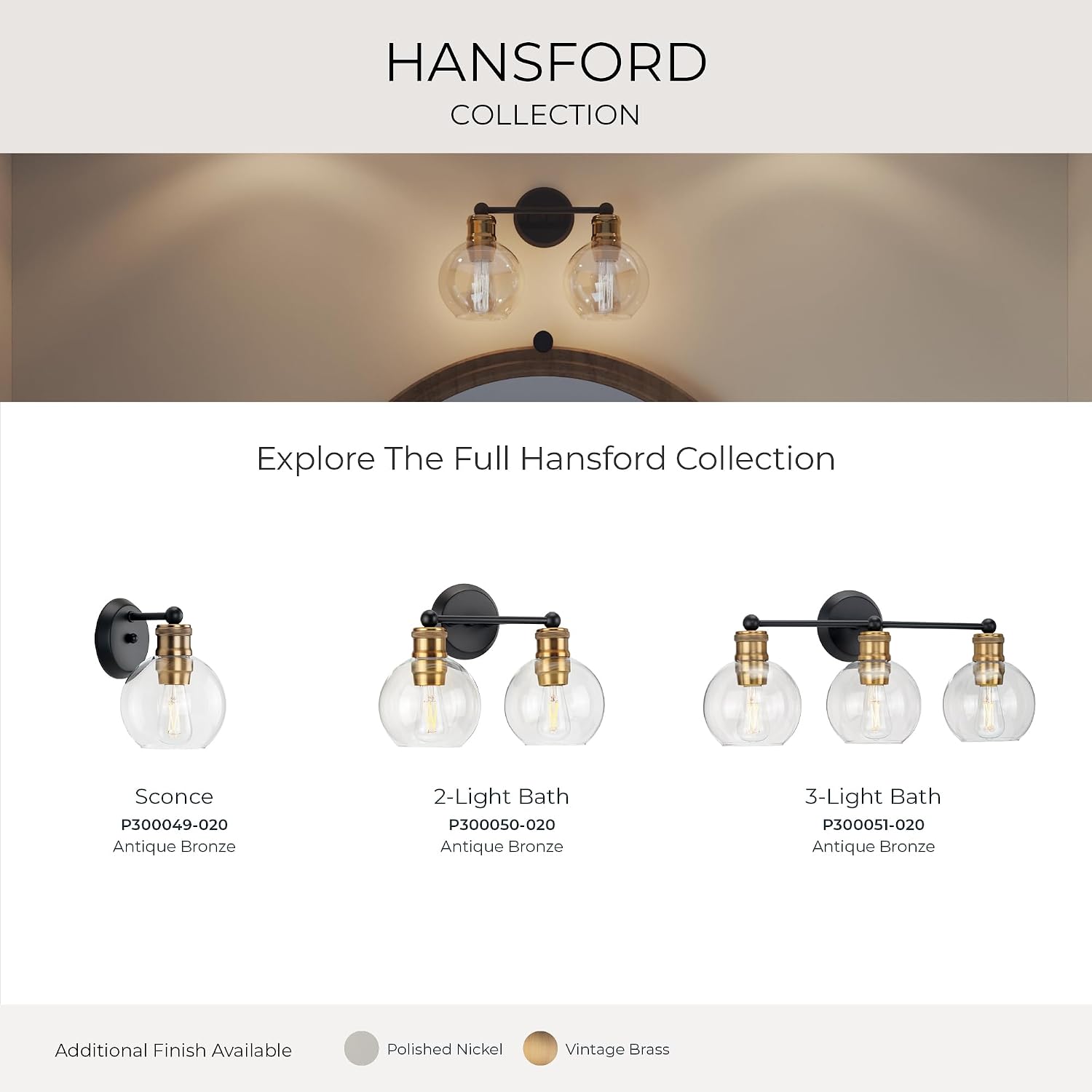 Hansford Collection 3-Light Clear Glass Coastal Bath Vanity Light Antique Bronze