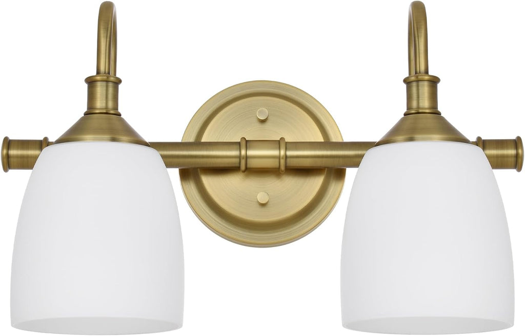 2-Light Champagne Bronze Bathroom Vanity Light Fixtures Over Mirror, Vintage Vanity Lights for Living Room, Milk White Glass Shades, Standard E26 Base