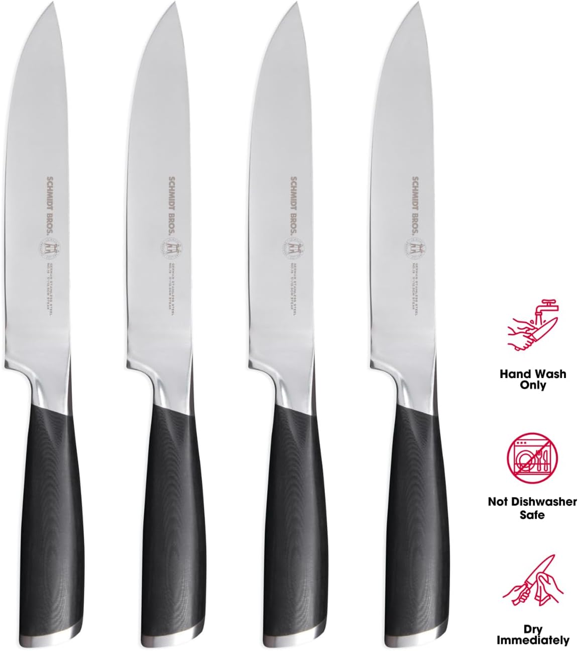 Schmidt Brothers - Heritage 4-Piece Jumbo Steak Knife Set, High-Carbon German Stainless Steel Cutlery