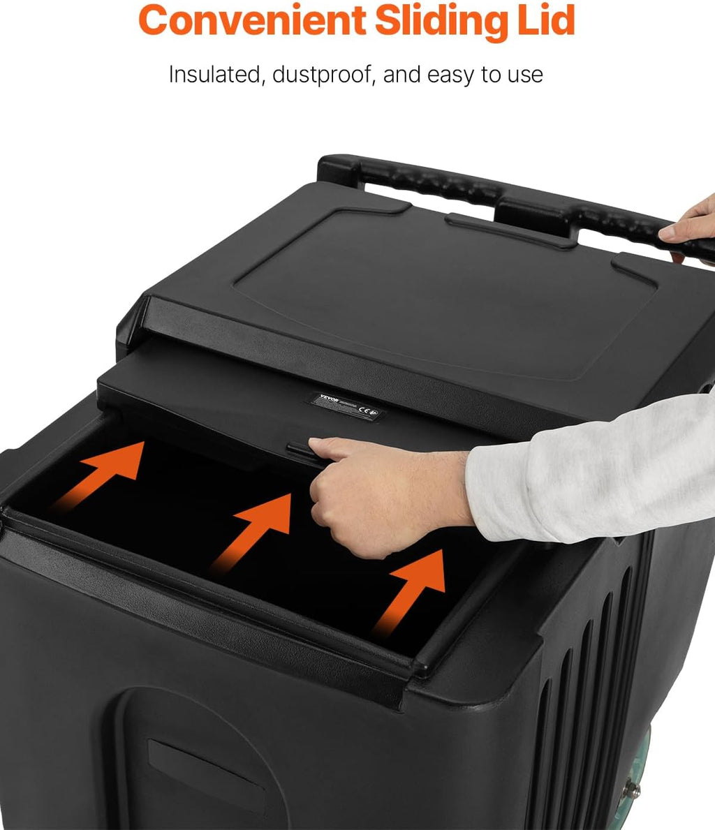 VEVOR Commercial Ice Bin, 125 lbs Portable Ice Caddy, Insulated Ice Carrier with 4 Wheels and Flip Lid, Large Ice Bin for Catering, Kitchens, Bistros, Restaurants, and Bars