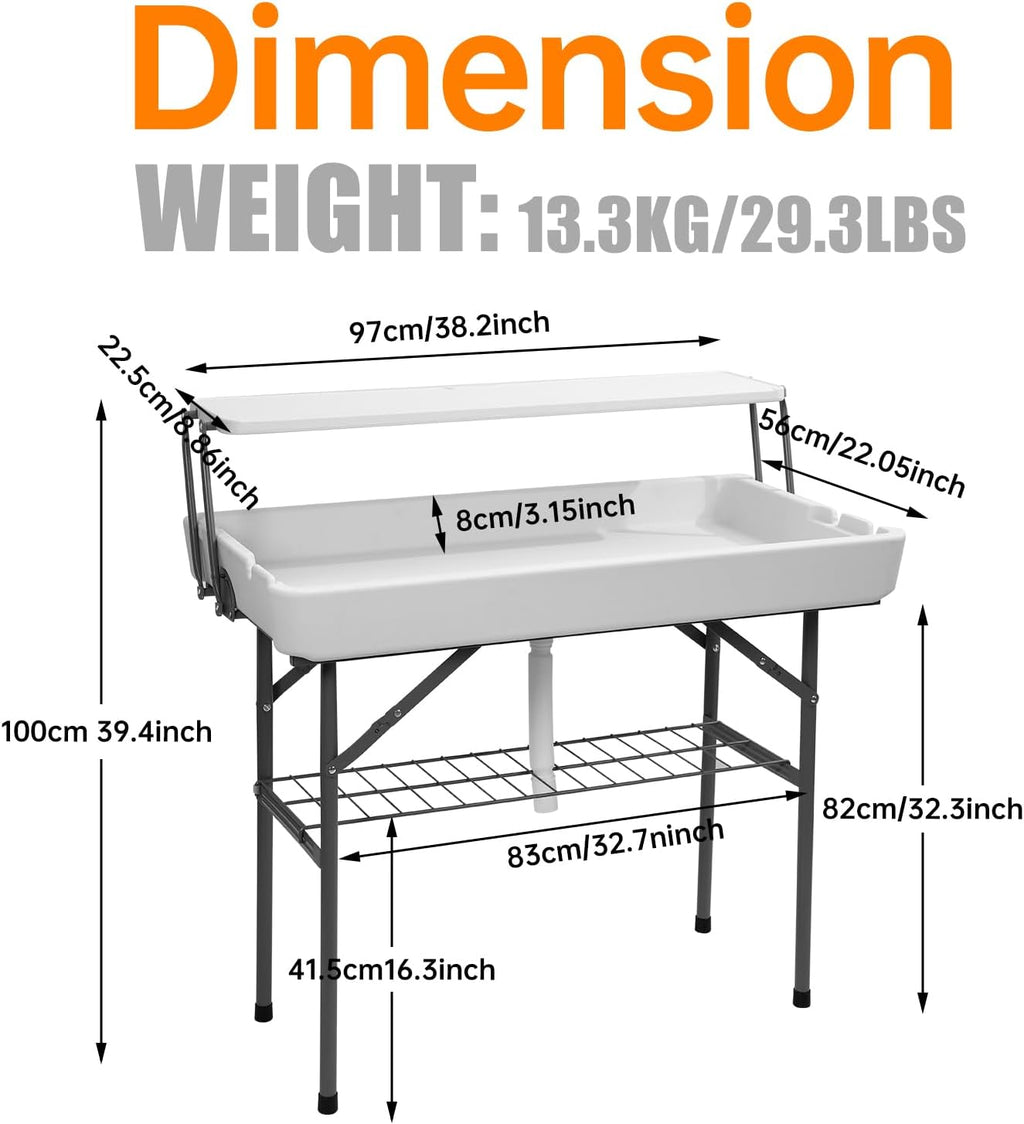 Nice C 4 ft Folding Ice Cooler Table, Party Cooler, Grazing Table, Tables with Drain, Bar Cooler Tables, with Matching Skirt, Storage Shelf (White)
