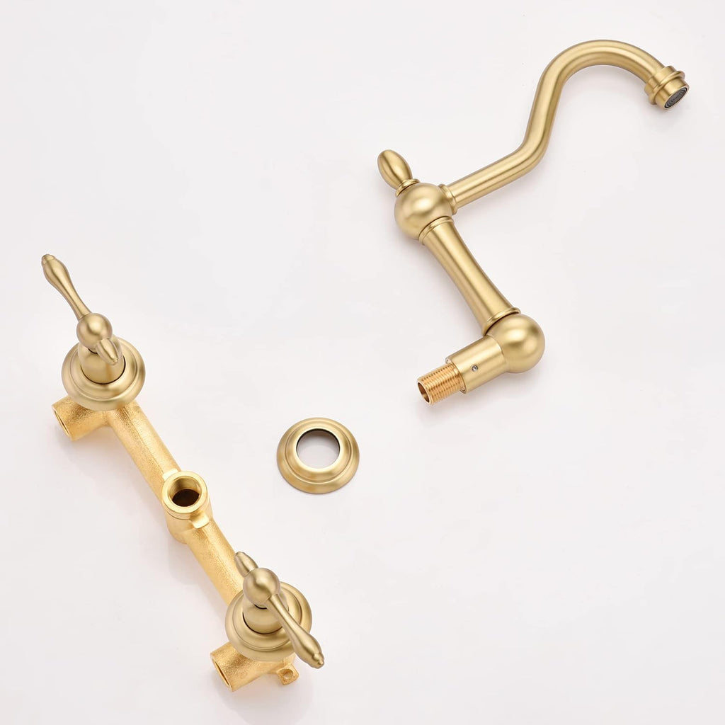 sumerain Vintage Wall Mount Tub Faucet, 8 Inches Center 3 Hole Bathtub Filler Brushed Gold