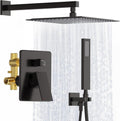 Kurpot Shower System, Matte Black Shower Faucet Set, 12 Inch Rain Shower Head with Handheld Spray, High Pressure Shower Head System with Shower Valve and Trim Kit, Wall Mounted Shower Head Set