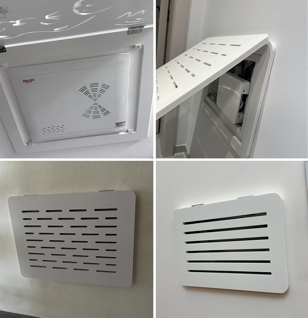 Electrical Panel Cover Ventilated fuse box cover white, Airflow Vent electrical panel cover, Wall Hanging breaker box cover for Office, Restaurant, Farmhouse decor(Style2,WXH-60 x 45CM-23.6x17.7')