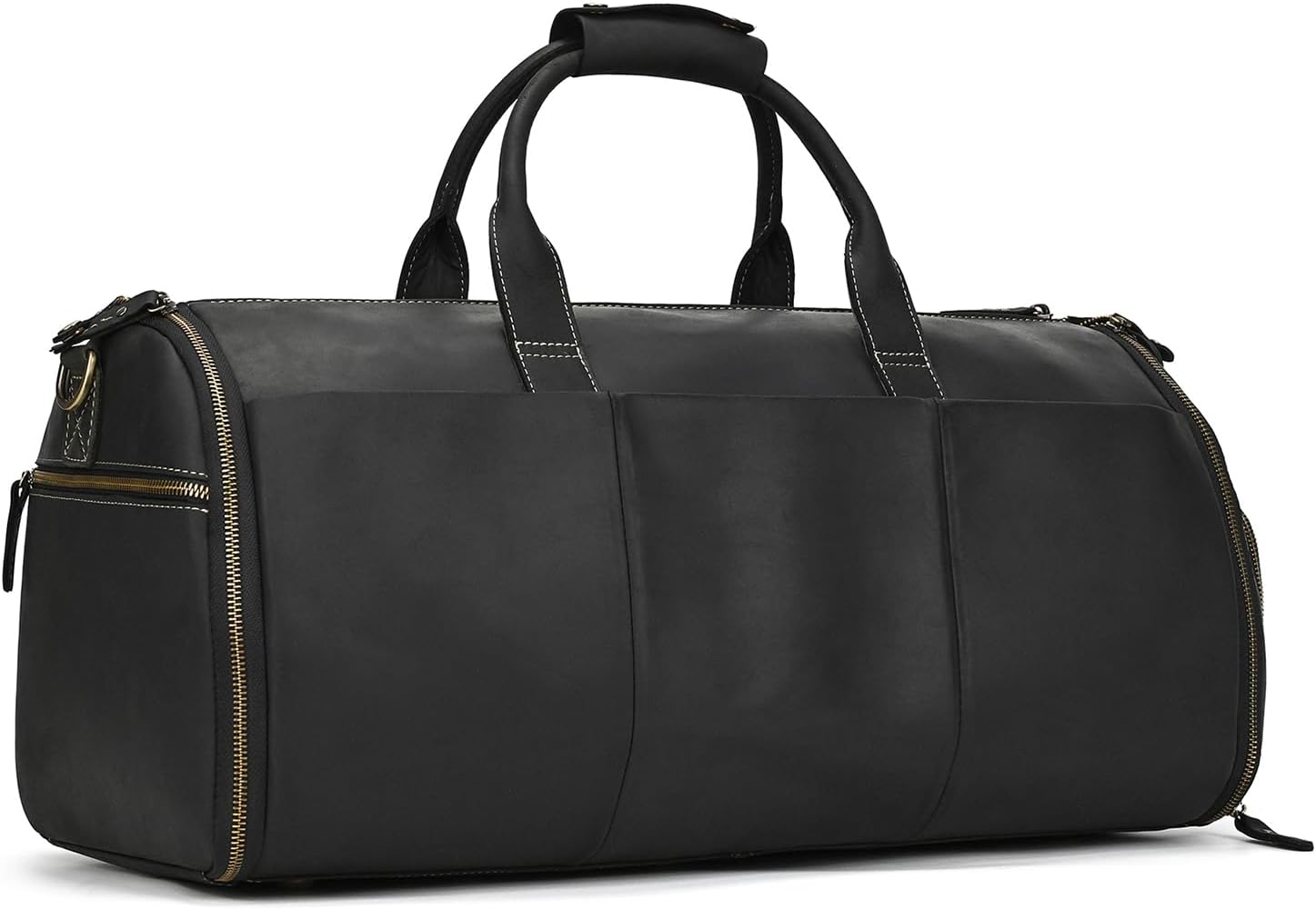 LUUFAN Full-grain Leather Garment Bag Large Capacity Travel Bag Business Suit Carrier Bag with Shoe Compartment, Overnight Gym Sports Duffel Bags for Men Women, Black