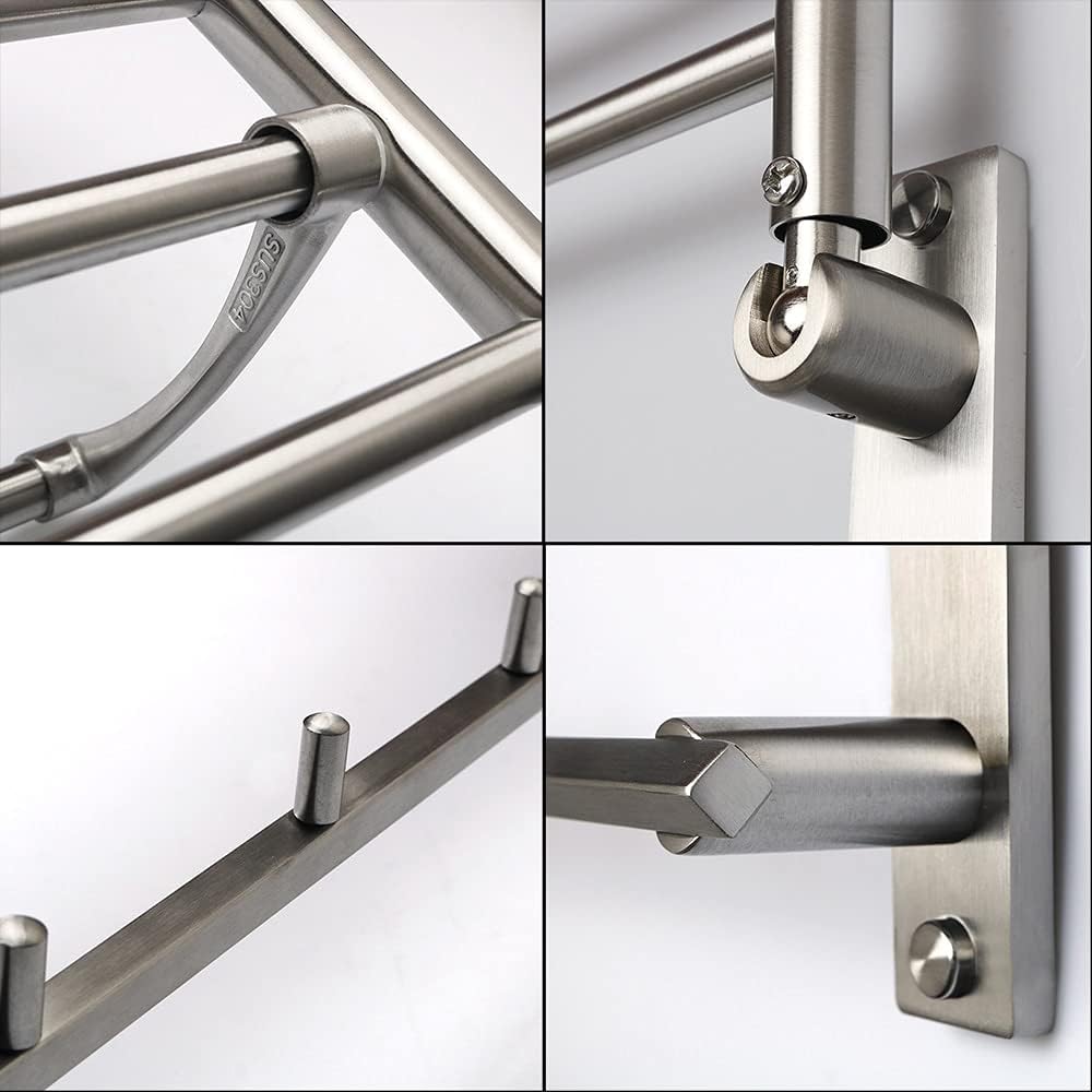 Towel Racks,Bathroom Towel Rack Wall Mounted Towel Holder,Bathroom Towel Rack,Folding Shelf with Swing Towel Bar and Hooks Wall Mount,Brushed Nickel Anniversary