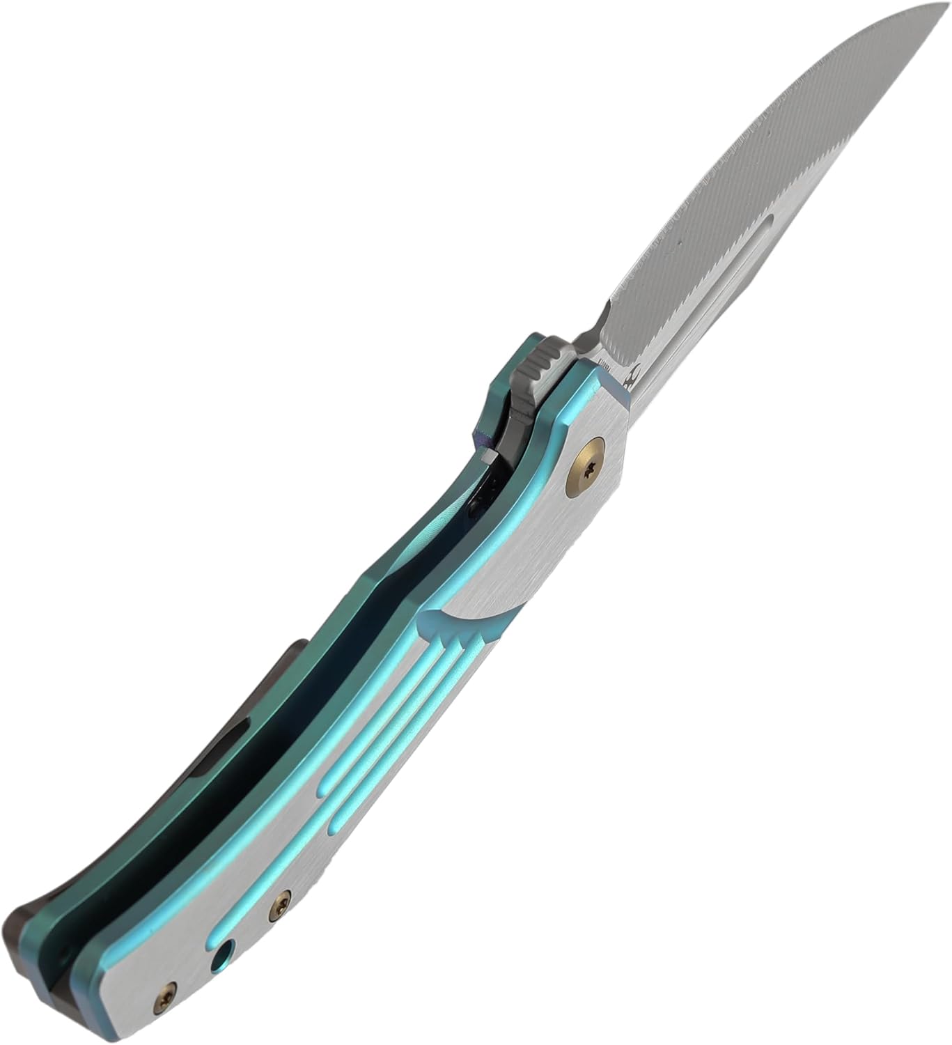 KANSEPT Orion Pocket Knife, 3.07' Machine Satin S35VN Blade with Blood Groove and Green Anodized Titanium Handle Both Crafted with CNC Milling, Flipper EDC Folding Knife for Camping, Hunting K1089B4