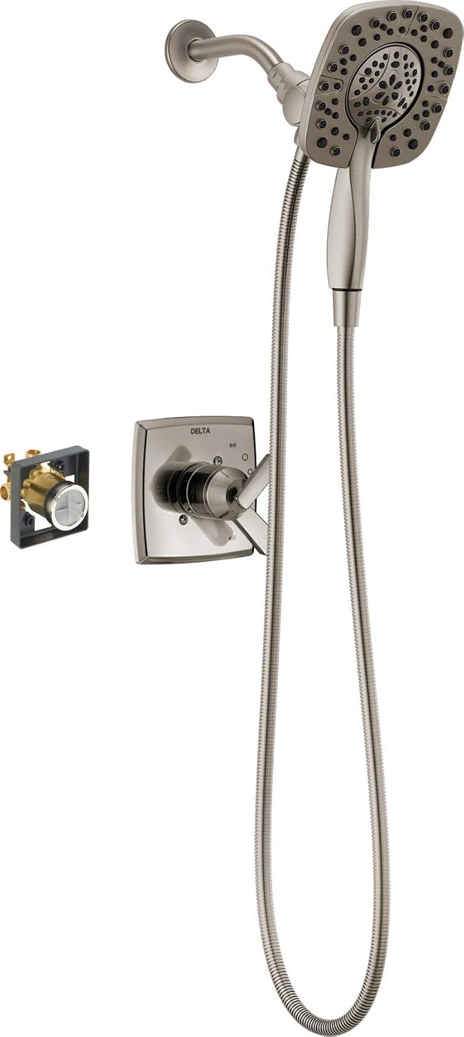 DELTA Ashlyn 17 Series Dual-Function Shower Trim Kit with 2-Spray Touch-Clean In2ition 2-in-1 Hand Held Shower Head with Hose, Stainless T17264-SS-I (Valve Included)