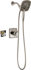 DELTA Ashlyn 17 Series Dual-Function Shower Trim Kit with 2-Spray Touch-Clean In2ition 2-in-1 Hand Held Shower Head with Hose, Stainless T17264-SS-I (Valve Included)