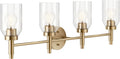 Kichler Madden 4-Light Bathroom Vanity Light Fixture with Clear Glass Shades in Champagne Bronze, Modern Wall Mount for Single or Double Vanity Over Mirror (10.5' x 34'), 55186CPZ