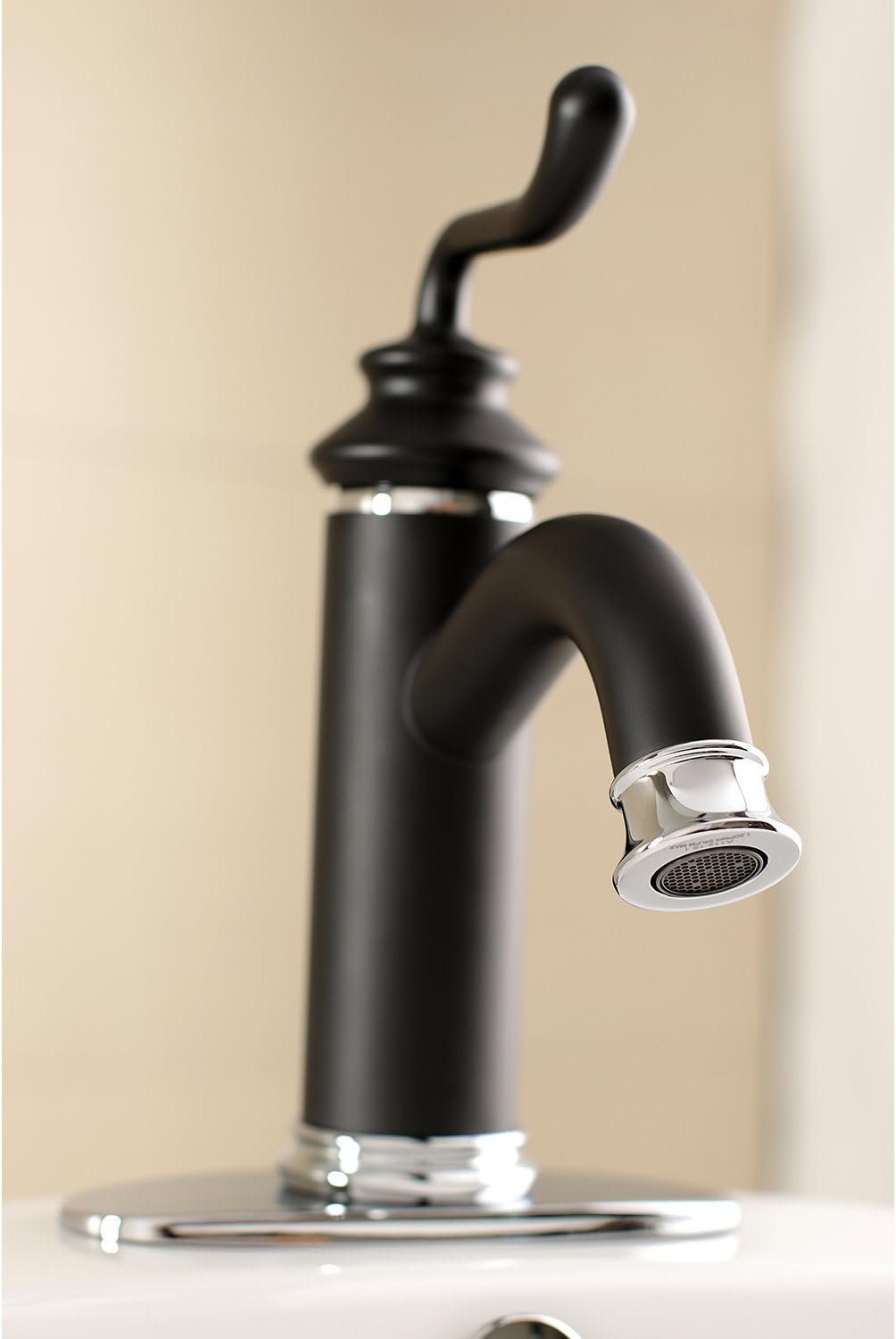 Fauceture LS5417RL Royale Single-Handle Bathroom Faucet with Push Pop-Up, Matte Black/Polished Chrome