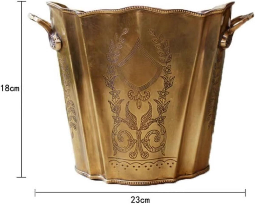 Ice Bucket Brass Carved Ice Bucket with Handles Handmade Vintage Champagne Wine Cooler for Parties