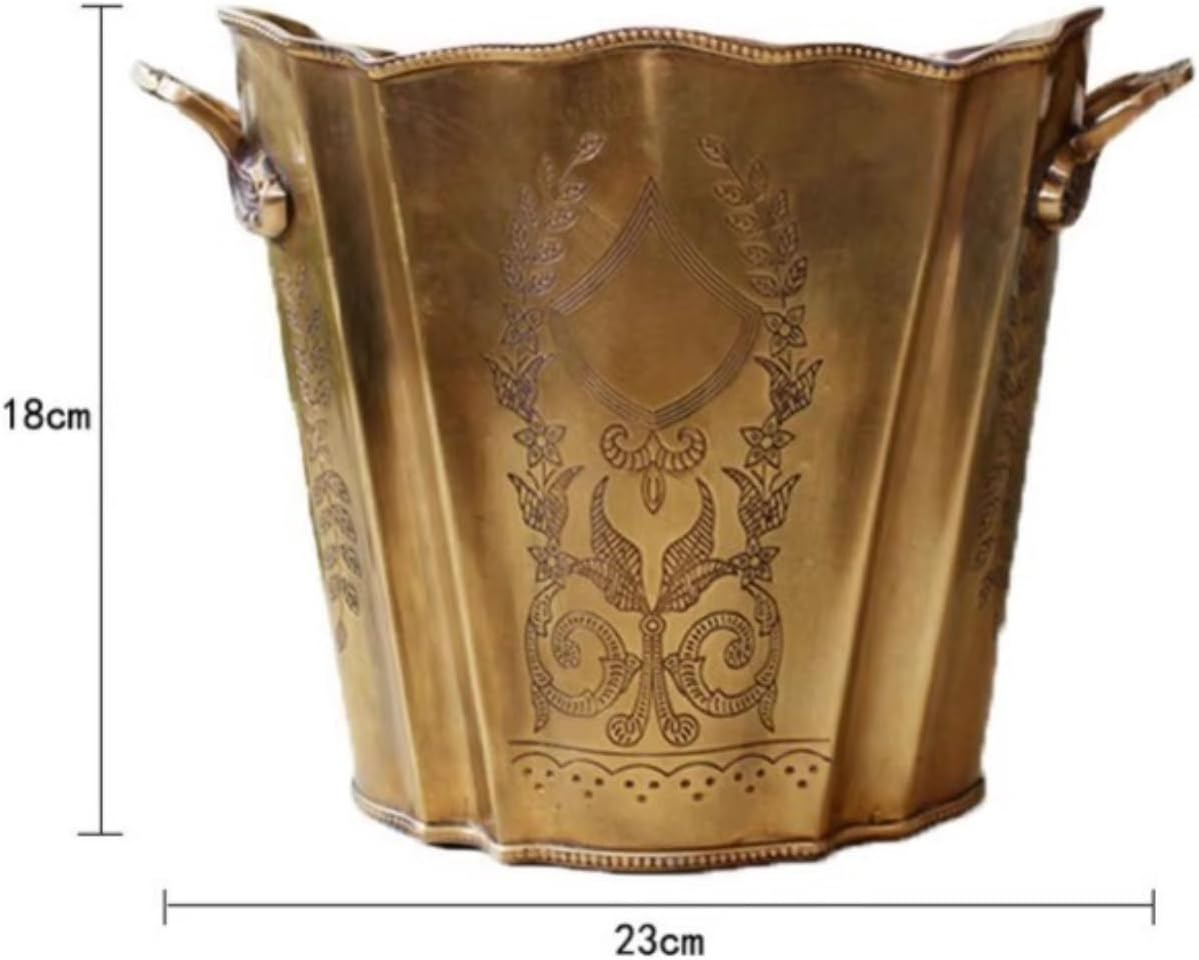 Ice Bucket Brass Carved Ice Bucket with Handles Handmade Vintage Champagne Wine Cooler for Parties