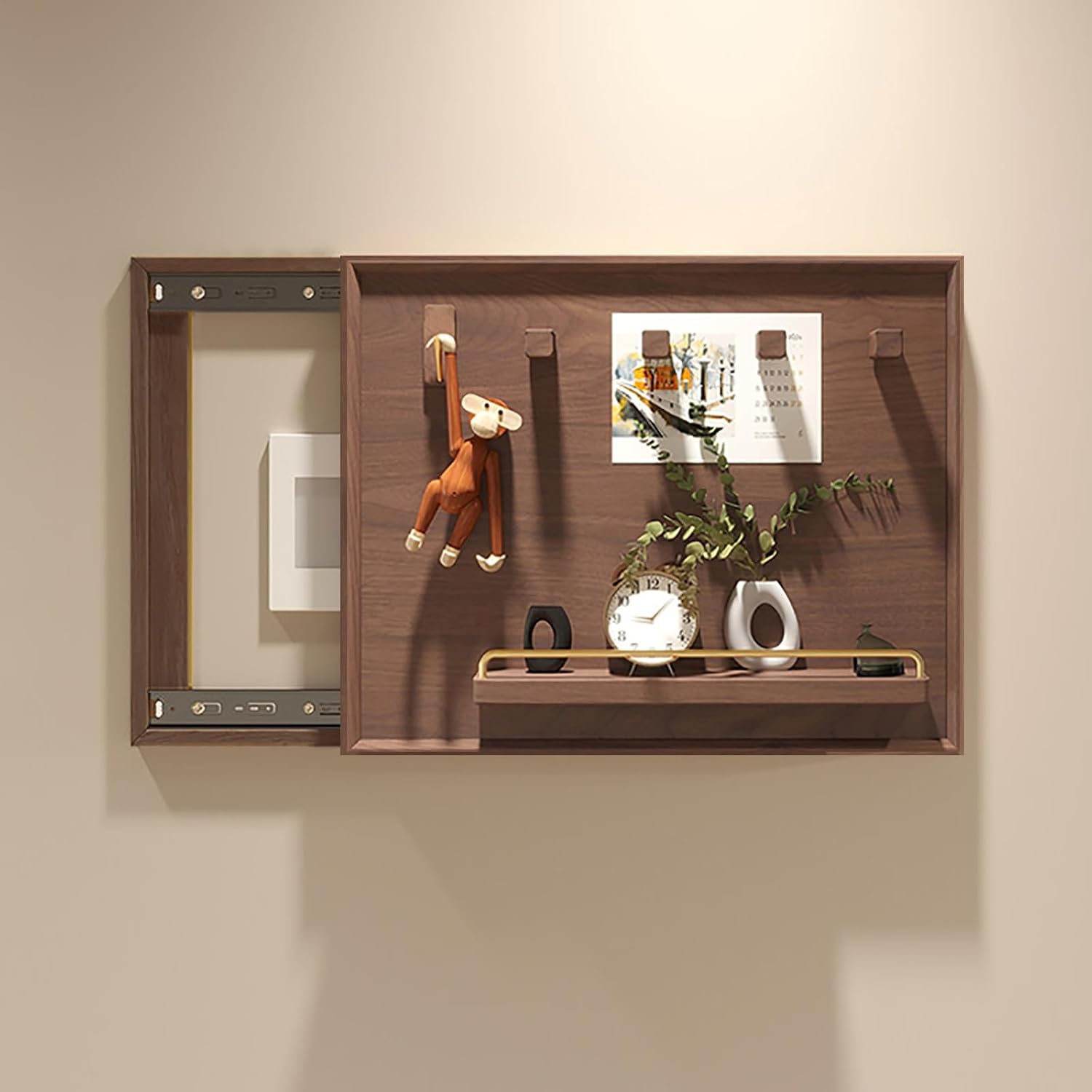 Wooden Electric Meter Box Cover with Push-Pull Design, Decorative Indoor Electrical Panel Cover, with Magnetic Column for Home, Office, Apartment(Brown 2,60 * 40cm/23.6 * 15.7in)