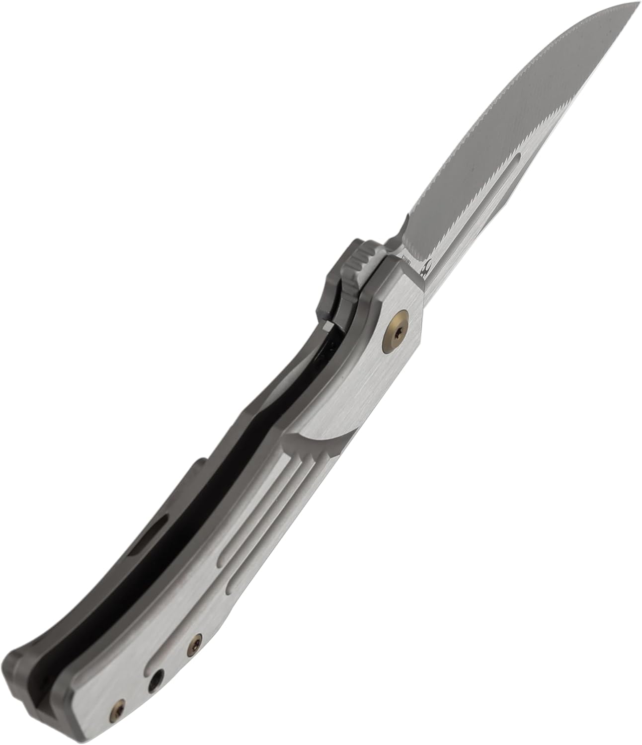 KANSEPT Orion Pocket Knife, 3.07' Machine Satin S35VN Blade with Blood Groove and Bronze Anodized Titanium Handle Both Crafted with CNC Milling, Flipper EDC Folding Knife for Camping, Hunting K1089B3