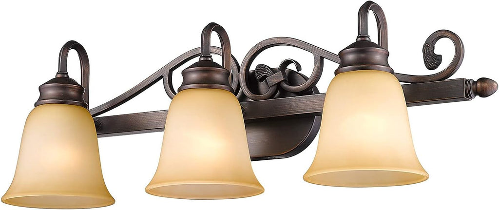 Golden Lighting Belle Meade 3 Light Bath Vanity in Rubbed Bronze with Tea Stone Glass