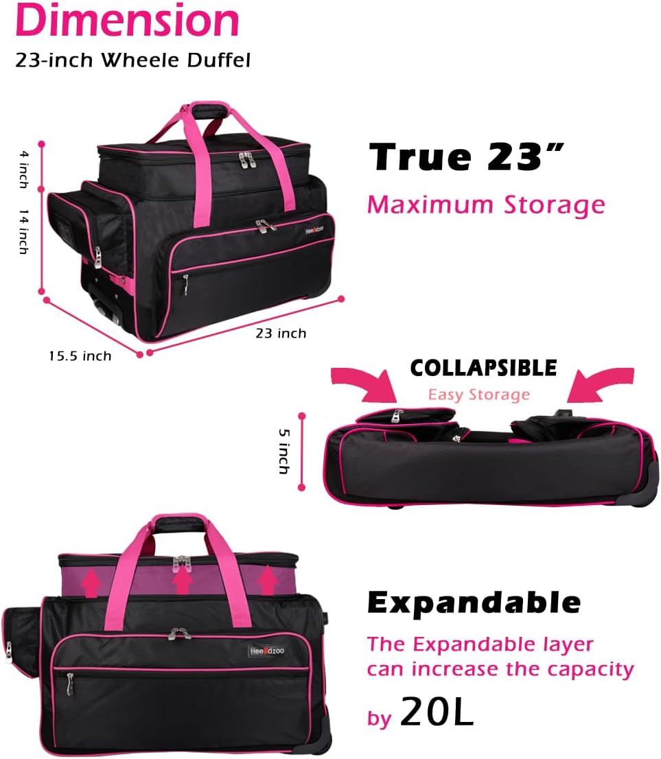 Dance Bag with Garment Rack,23inch Dance Competition Garment Bags with Clothes Rack,Suitcase,Rolling Duffle for Travel, Wheeled Drop-Bottom Upright Luggage Closet Suitcase(Expand-Purple